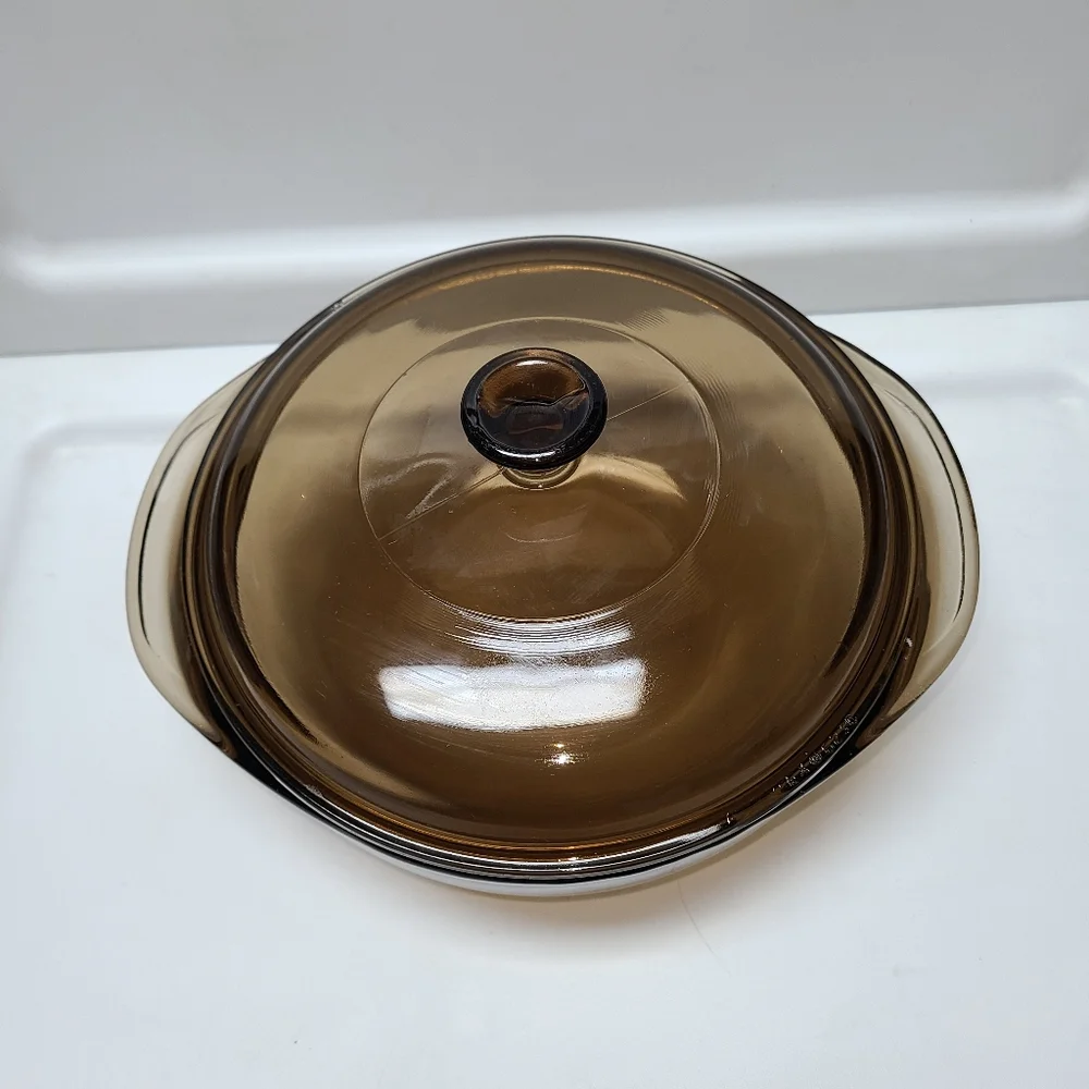 Pyrex Glass Amber 1.5 Qt L Baking Dish with Lid  023 N Round - Picture 2 of 8